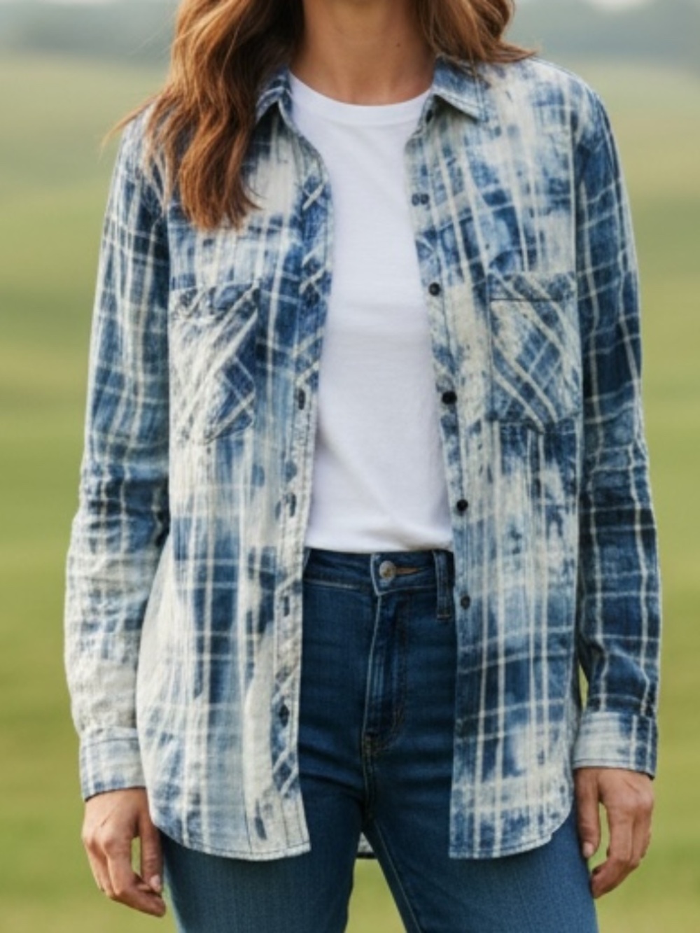 🤩 Bella Dahl Acid Wash Plaid Button Down Shirt - size L